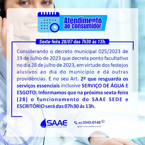 Confira nosso horário de atendimento nesta sexta-feira.