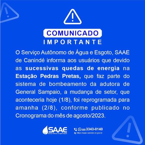 Comunicado Importante sobre as sucessivas quedas de energia na Estação Pedras Pretas.