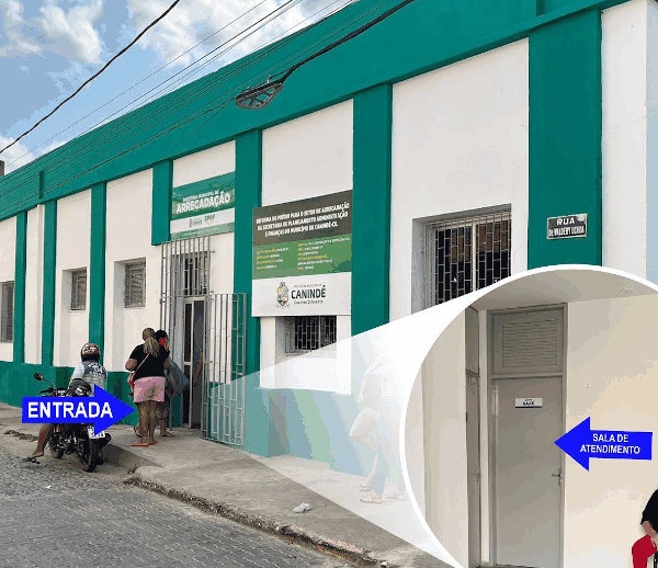 Foto de um prédio nas cores verde e branco onde é agora localizado o Escritório de SAAE de Canindé.