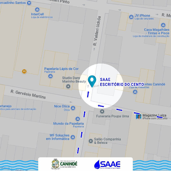 Foto do GPS mostrando a nova localização do Escritório de SAAE de Canindé.
