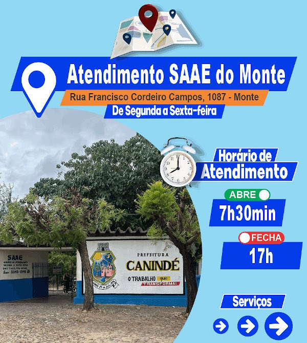 Confira nossos horários e serviços do nosso atendimento no SAAE do Monte
