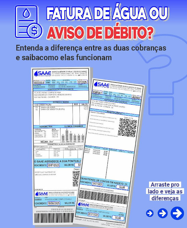 Entenda a diferença entre fatura de água ou aviso de débito e como elas funcionam.