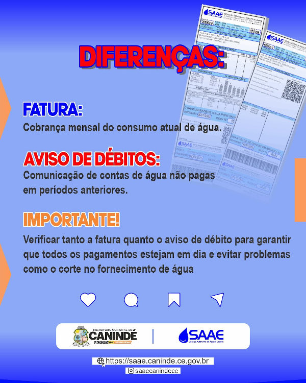 Entenda a diferença entre fatura de água ou aviso de débito e como elas funcionam.