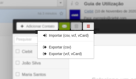 Captura de tela edita para enfatizar o botão e opções de exportação