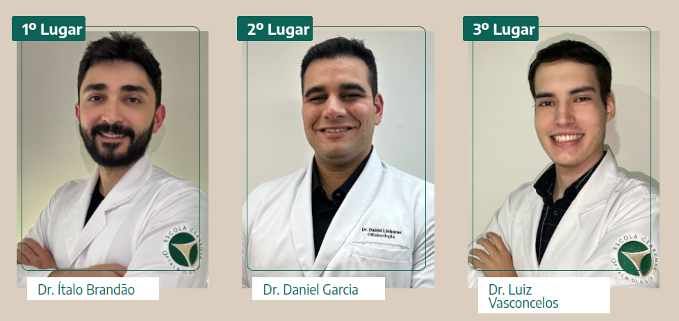 Foto da classificação, 1° Lugar: Dr. Ítalo Brandão, 2° Lugar: Dr. Daniel Garcia, 3° Lugar: Dr. Luiz Vasconcelos.