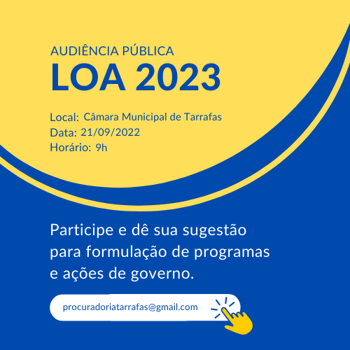Consulta Pública LOA 2023. Participe e dê sua sugestão para formulação de programas e ações de governo.