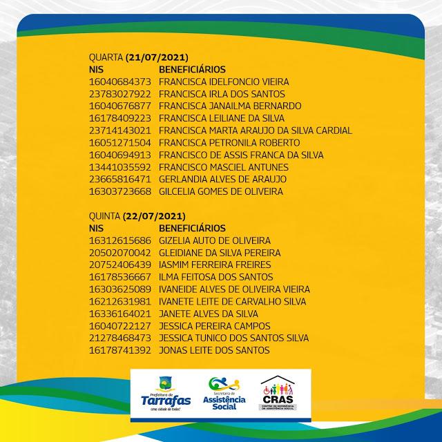 LISTA DOS BENEFICI&Aacute;RIOS E DATA DE PAGAMENTO DO CART&Atilde;O MAIS INF&Acirc;NCIA