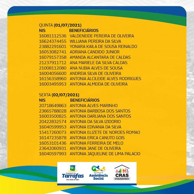 LISTA DOS BENEFICI&Aacute;RIOS E DATA DE PAGAMENTO DO CART&Atilde;O MAIS INF&Acirc;NCIA