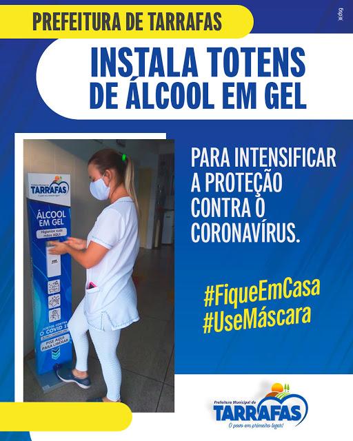 Prefeitura de Tarrafas instala totens de &aacute;lcool em gel