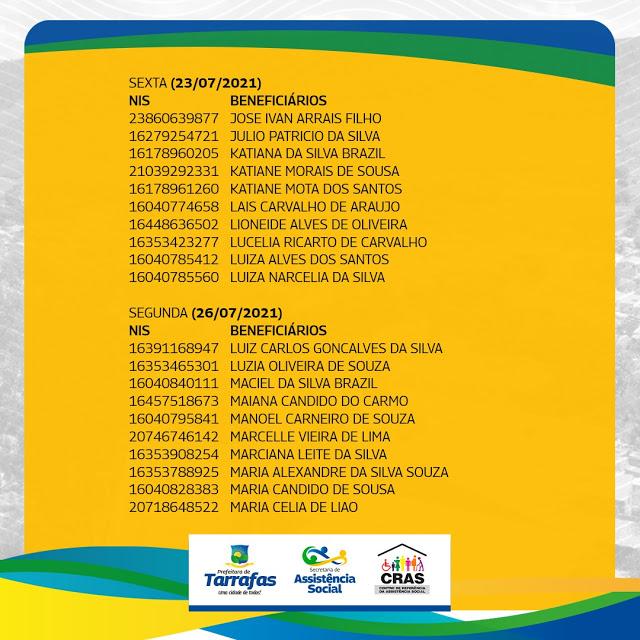 LISTA DOS BENEFICI&Aacute;RIOS E DATA DE PAGAMENTO DO CART&Atilde;O MAIS INF&Acirc;NCIA