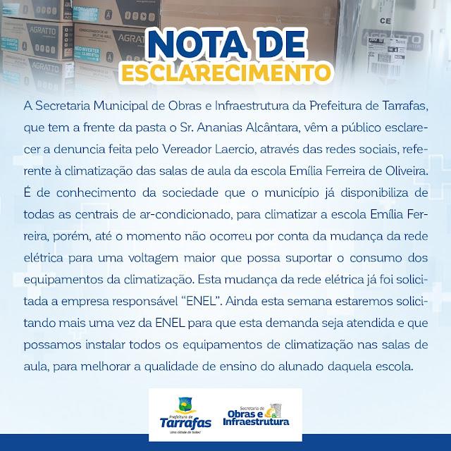 Nota de Esclarecimento sobre a denuncia feita pelo vereador La&eacute;rcio 